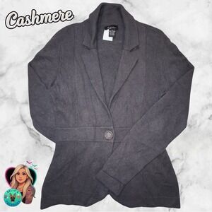 Evelyn Cashmere Women's Large Gray Collared Sweater Blazer  Old Money Cardigan